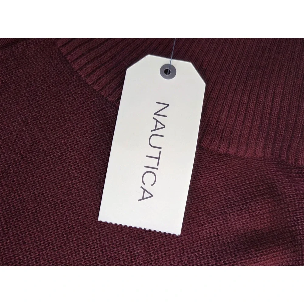 Nautica Men's 2XL Sweater‎ Pullover Burgundy 1/4 Zip Mock Neck Long Sleeve NEW